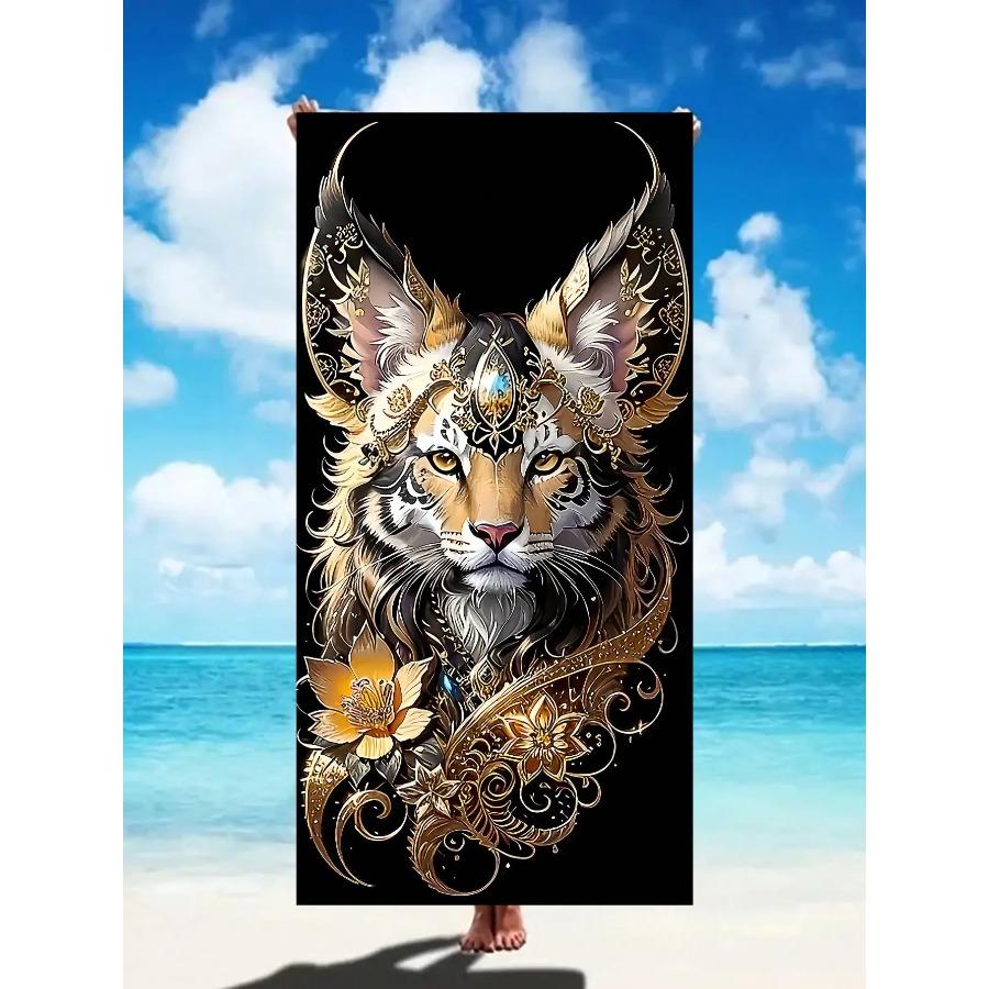 Ultrafeine Faser Schnelltrocknend Nordisch Tropischer Stil Flamingo, Schwarze Katze, Leopard und Tiger Gedruckt Cartoon Strandtuch, Yogamatte