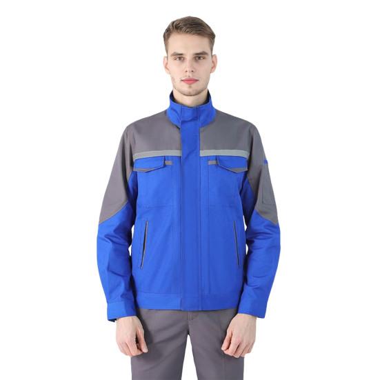 

2Pcs/Set Welding Work Clothes Stand Collar Long Sleeve Zipper Closure Jacket Long Pants Set Reflective Strips Tear-Resistant Workwear L синій