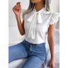 2024 Spring Summer Elegant Lace Up Butterfly Bow Tie Blouse Women Office Ruffles Hem Shirts