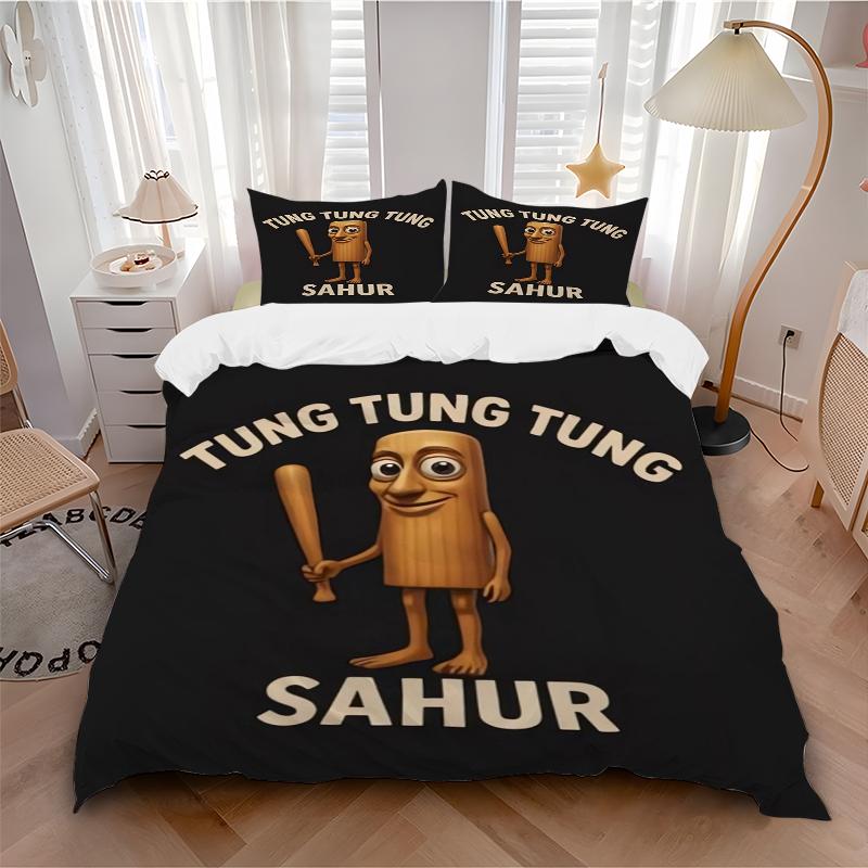 3Pcs Tung Tung Sahur Adventure Bedding Set Soft Fabric Duvet Cover Pillowcases Home Christmas Xmas Halloween Gift 1 Duvet Cover 2 Pillowcase L1113