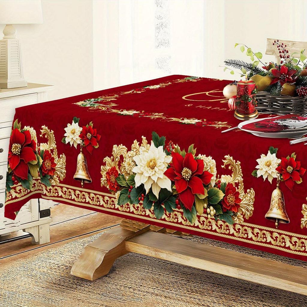 Christmas Tablecloth Snowman Reindeer Holiday Dining Table Cover Dustproof Festive Xmas Party Home Decoration