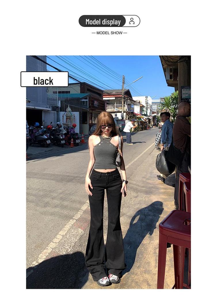 YC&2 Retro Spicy Girl Low-Waist Wide-Leg Flared Jeans for Women - Slimming, Micro-Elastic, Versatile, Spring/Summer