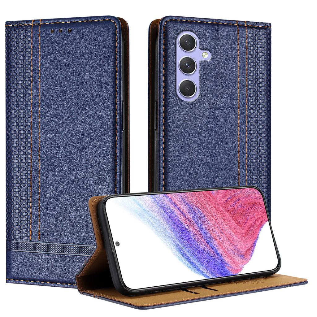 For Samsung Galaxy A55 5G Case L-Shaped Grid Pattern Leather Stand Phone Cover with Card Slots