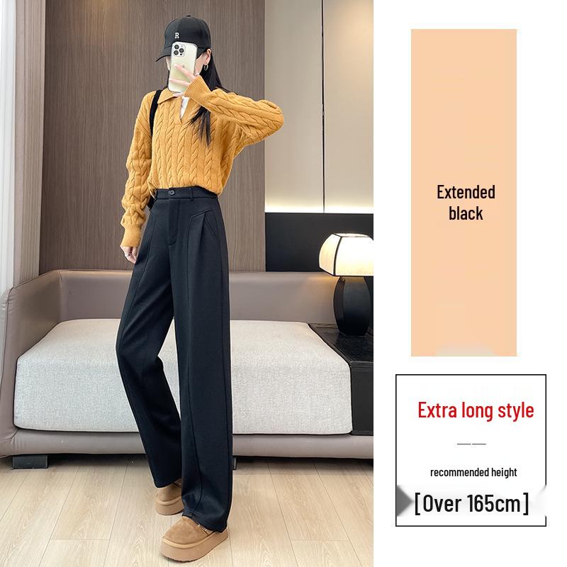

Deep Blue Wide-Leg High-Waisted Plush Jeans - Autumn/Winter Loose Straight-Leg Floor-Length Denim Pants 5XL