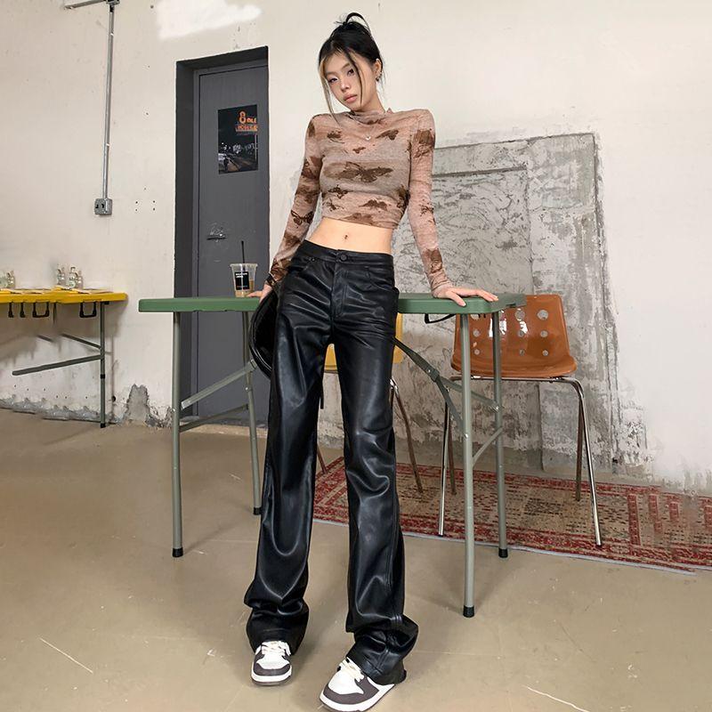 

Модные Ретро Осенне-Зимние Сексуальные Повседневные Кожаные Брюки с Низкой Посадкой Black pants S