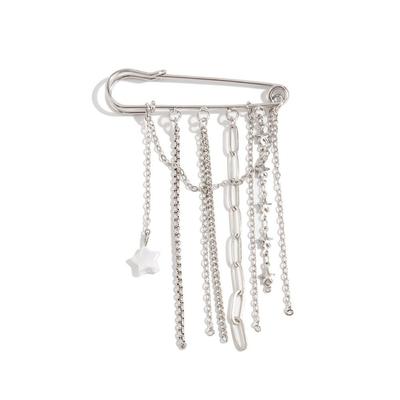 Faux Pearl Tassel Brooches Exaggerated Design Charm Trousers Pins Metal Chain Pendant  Gothic Style