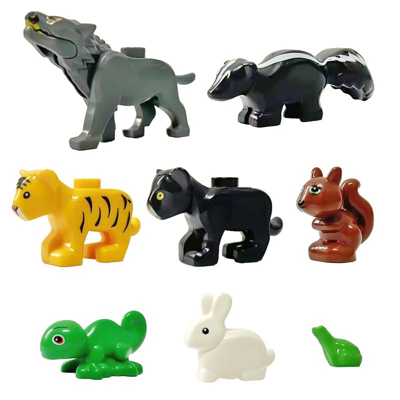 8pcs Forest Animals Asst MOC Building Blocks Set DIY Toys Wolf Skunk Tiger Leopard Squirrel Lizard Rabbit Frog Model Bricks