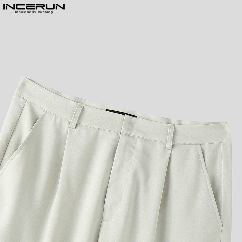 INCERUN 2PCS Men Lapel Neck Short Sleeve Shirt Long Straight Pants Sets Two Pieces Outfits
