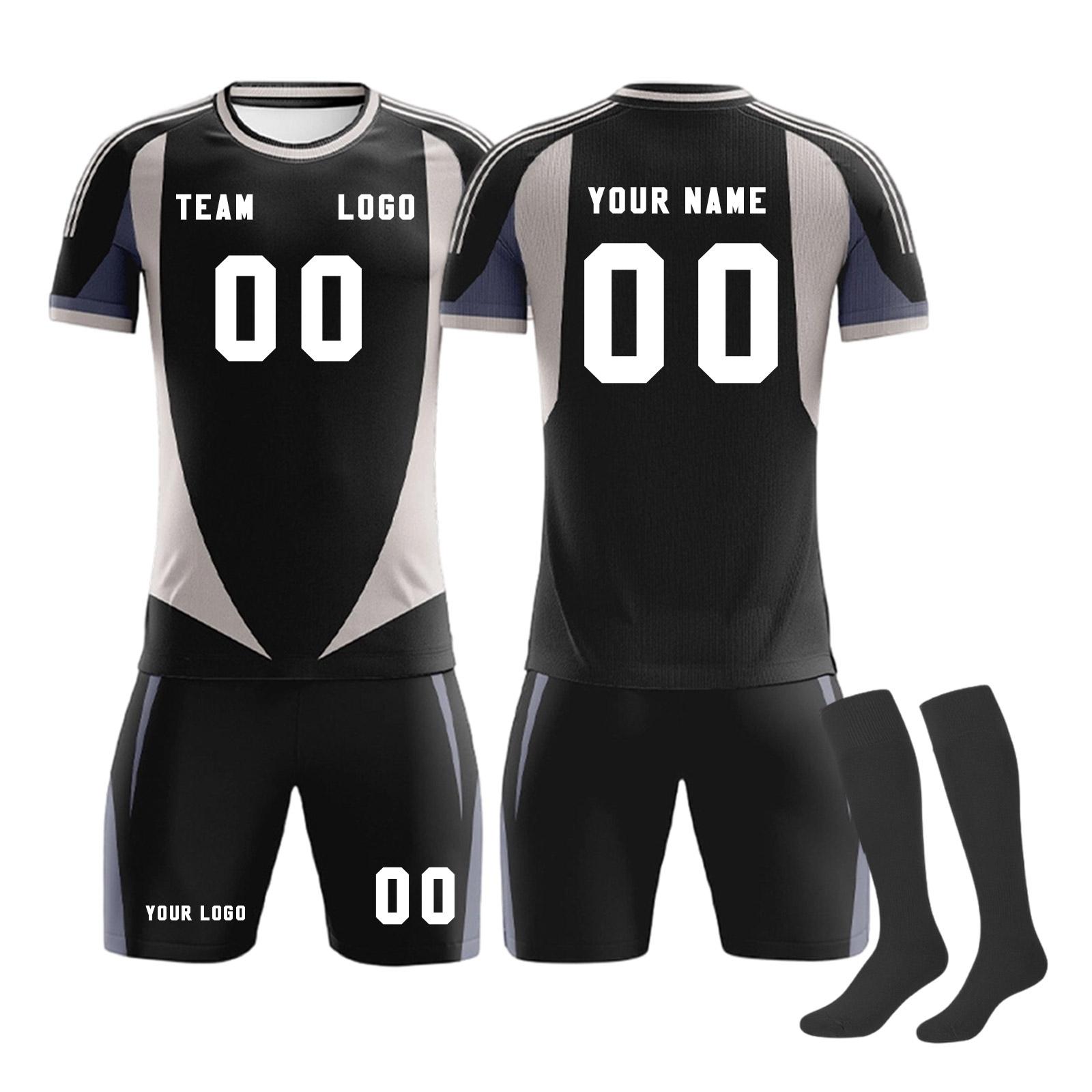 Men s Short Sleeve Soccer Jersey and Shorts Set with Matching Socks Breathable Athletic Sportswear Kit for Training Use 16 чёрный