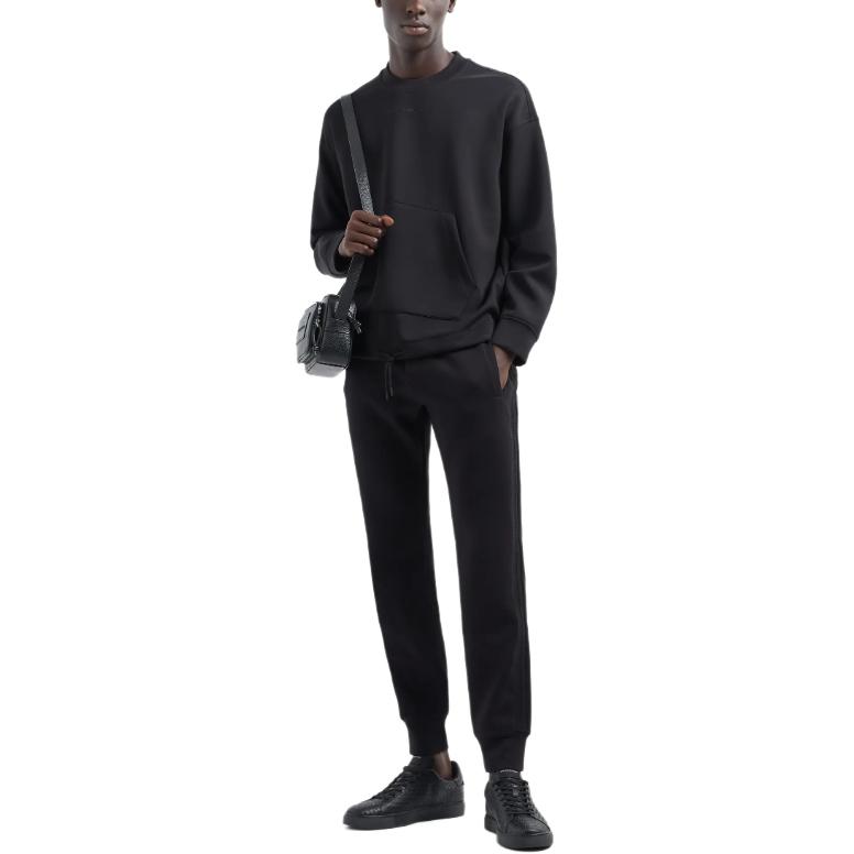 Emporio Armani FW24 Solid Color Letter Logo Embroidered Loose Fit Crew Neck Long Sleeve Sweatshirt Men sweatshirt Black 6D1MC1-1JRRZ-0999