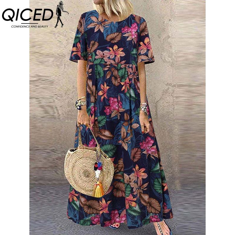 QICED Dámska móda Leto Jar Jednofarebná potlač Neformálne šaty s krátkym rukávom do O s vysokým pásom