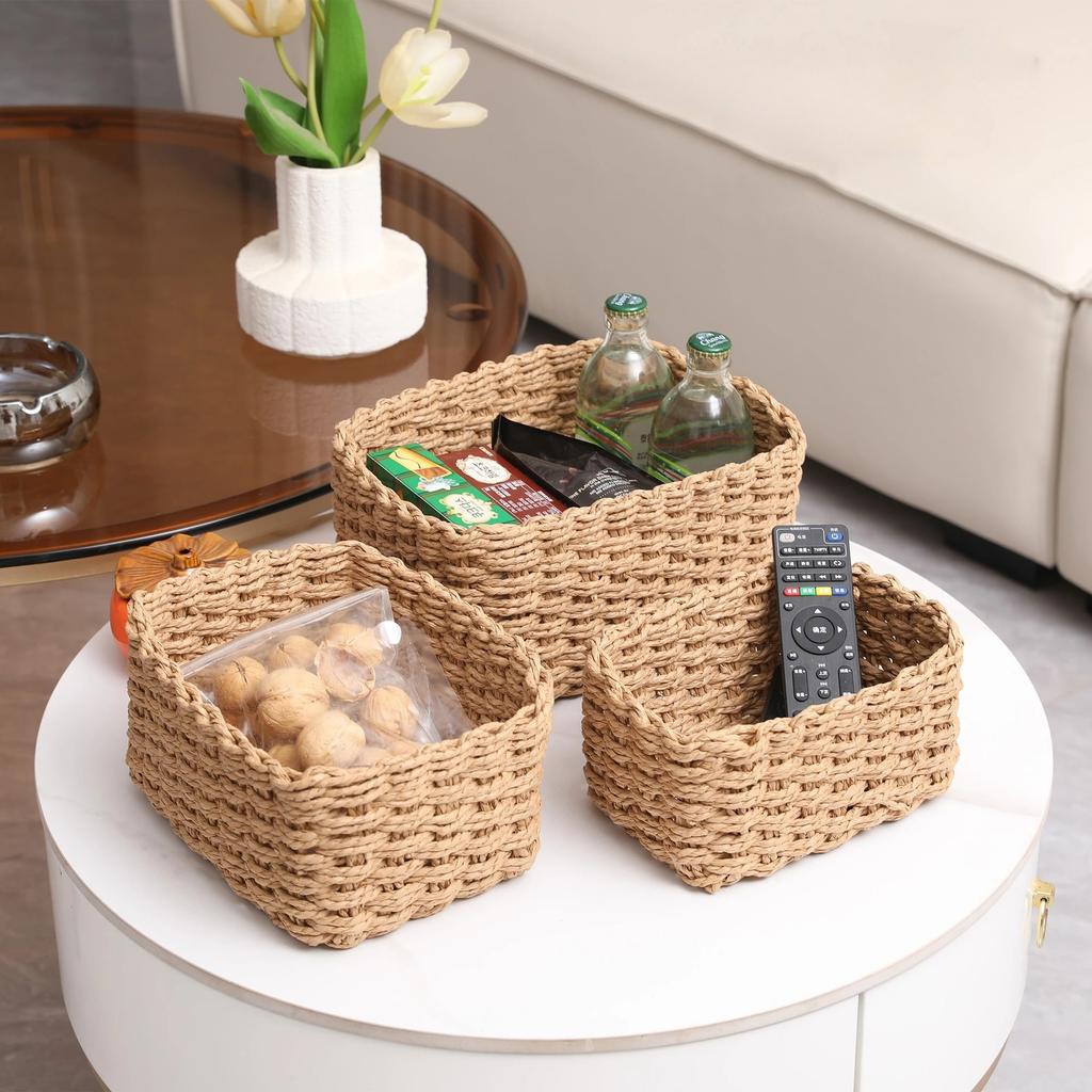 3pc/set Handmade Woven Storage Basket Household Bedroom Living Room Sundries Box Cosmetics Jewelry Organizer Office Storage Box