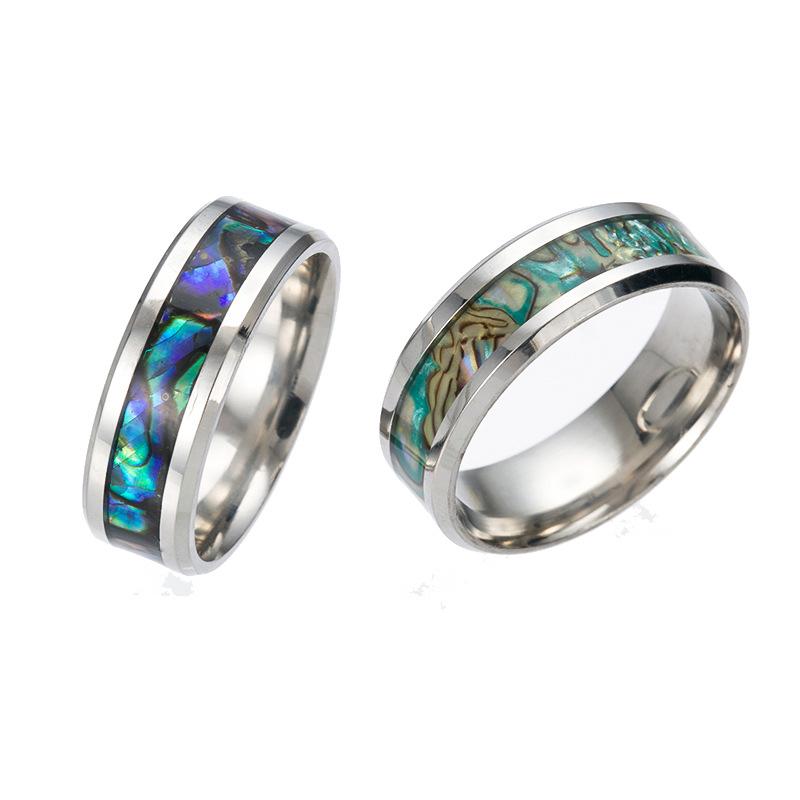 8mm Rings For Women Abalone Shell stainless steel Rings Engagement Ring Rainbow Rippled Abalone Inlay Stainless Steel