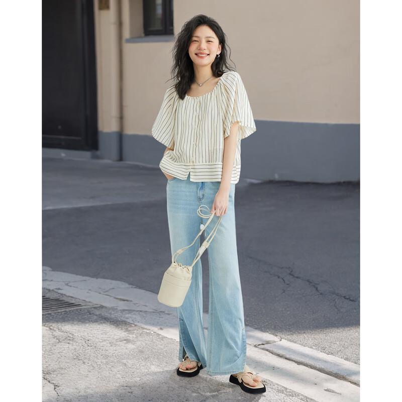 DEMANA Relaxed Fit Striped Button-Up Shirt M