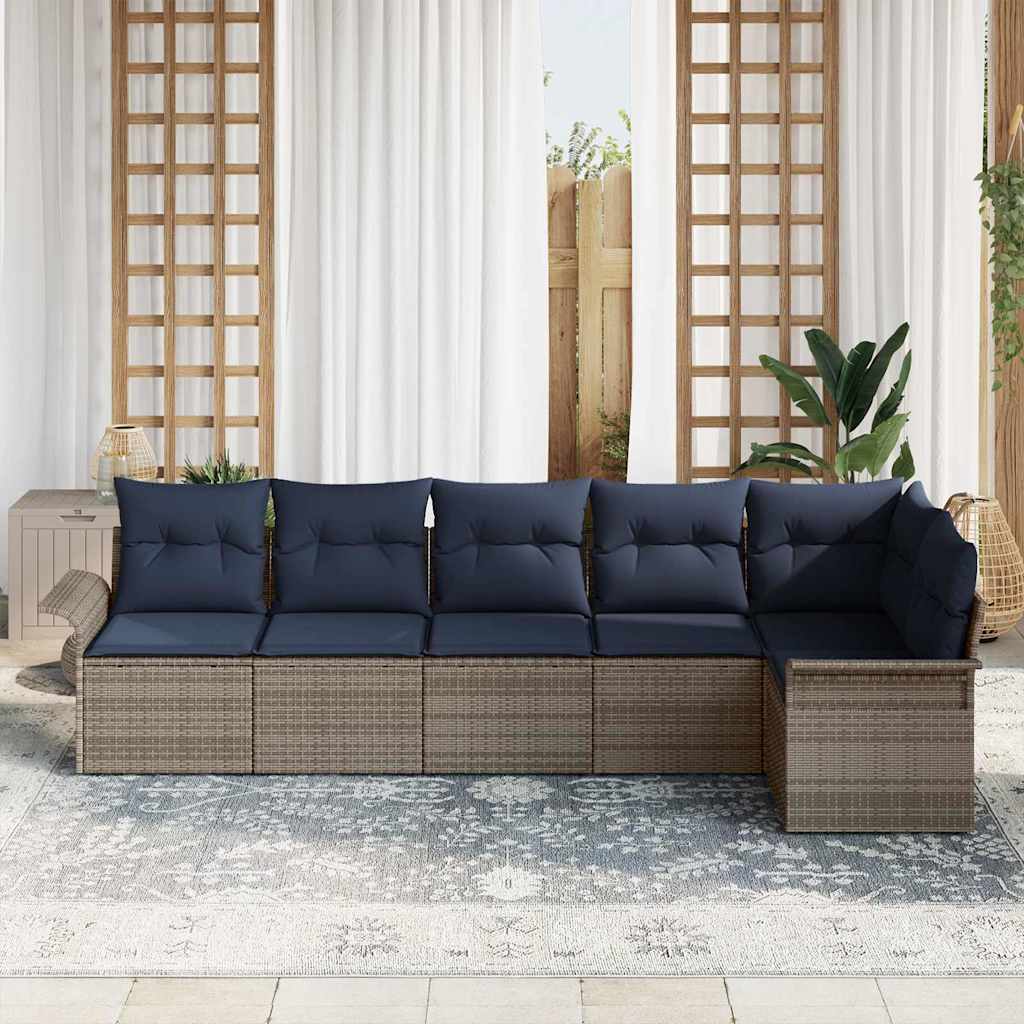 Garden Sofa Set with Cushions 6 Pcs Grey Poly Rattan