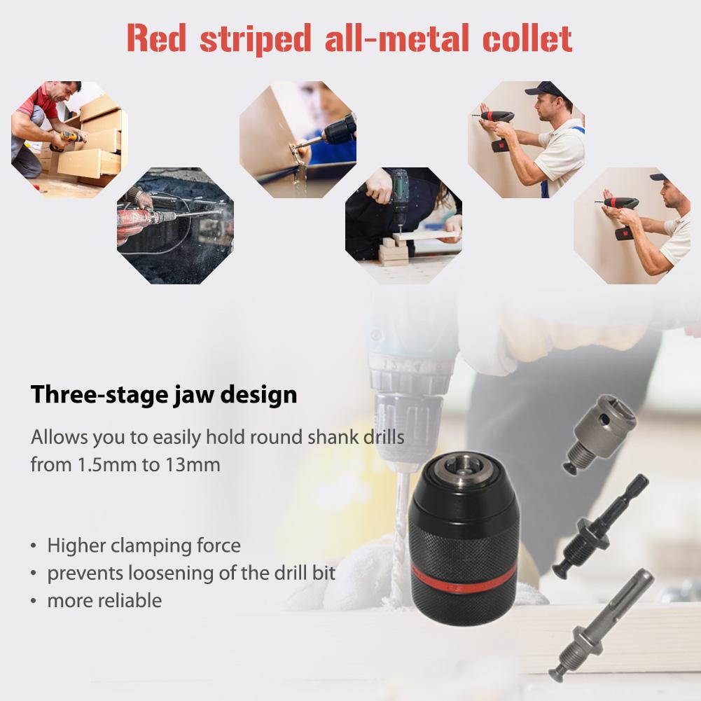 Professional Metal Heavy Duty 1/2-20UNF 0.8-13mm Keyless Drill Chuck Hex Shank/SDS/Socket Square Female Adapter Hardware Tools