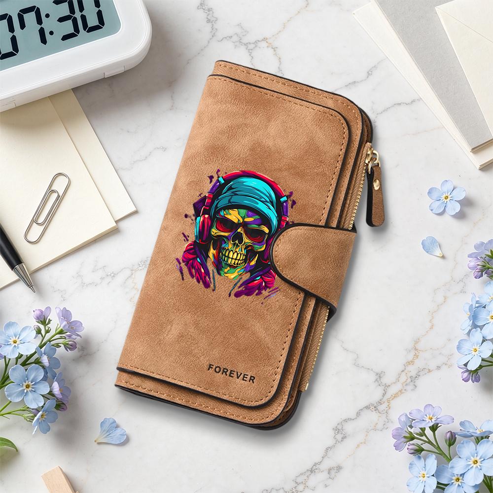 Colorful Skull Pattern Wallet Fashion Portable Multi Card Slot Zipper Purse