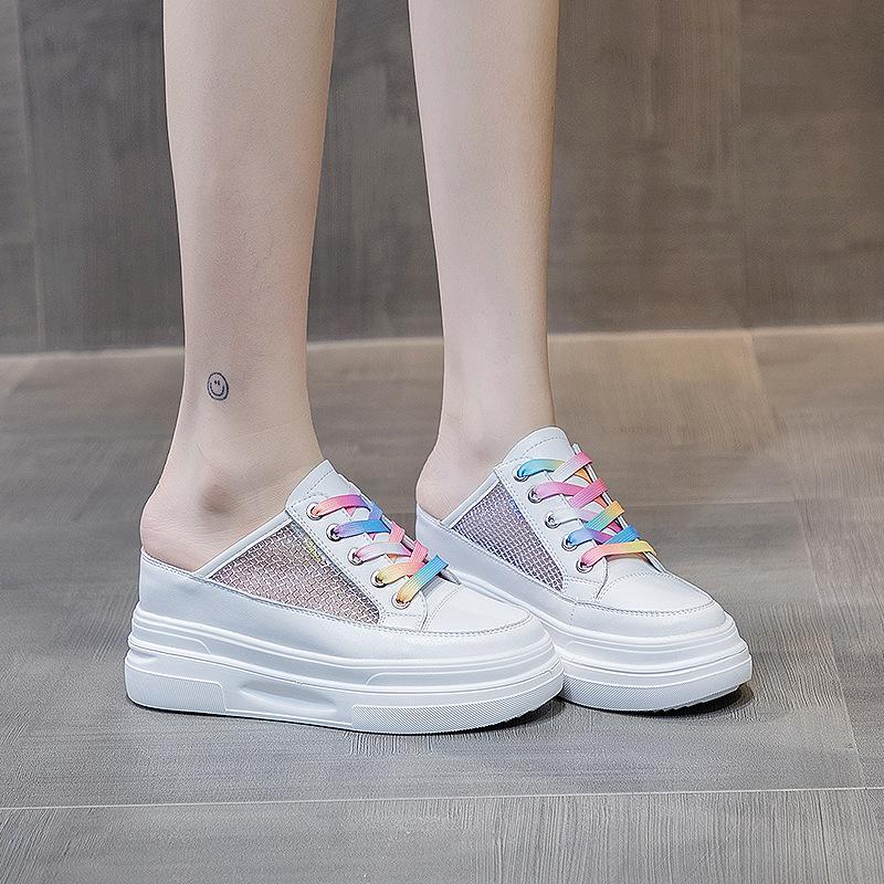 Baotou Half Slippers Women Wear Mesh, Breathable Thick-soled Sports and Leisure Shoes, Small White Shoes Women's Foam Soles Are Light and Comfortable