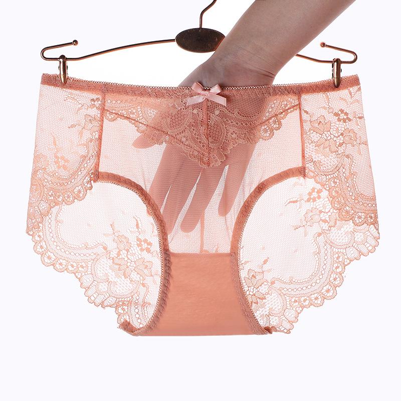 Sexiga spetsunderkläder för kvinnor i plusstorlek Lingerie Sömlösa mesh bomullstrosor med medelhög midja