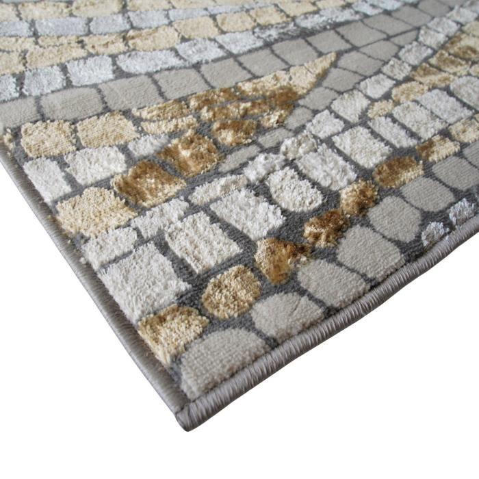 Graphic Living Room Rug Tile Effect Grey Gold 120x170