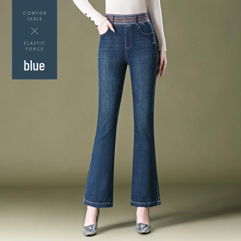

1096 Micro-flare Jeans: Women s Autumn High-waisted Slimming Trousers for Middle-aged and Elderly Mothers 29 синий