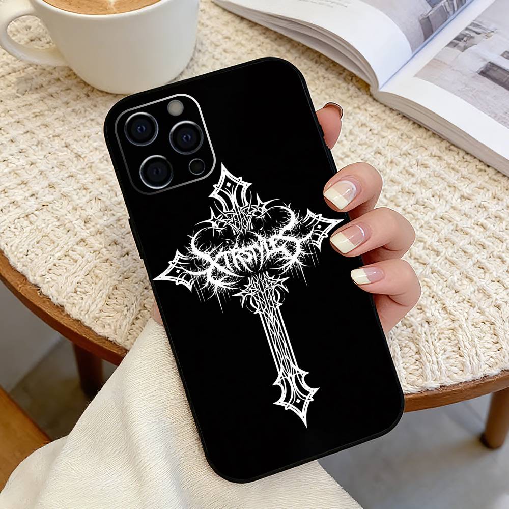 Gothic T-Cyber Sigil Cross Phone Case For iPhone 17, 16,15,14,13,12,11 Plus,Pro Max, Others Soft Black Cover