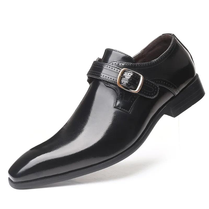 Fashion Men Pointed Toe British Men Leather Shoes Buckle Low Heel Single Shoe Large Size Men Shoes Slip on Zapatos Large Size 48 47 46