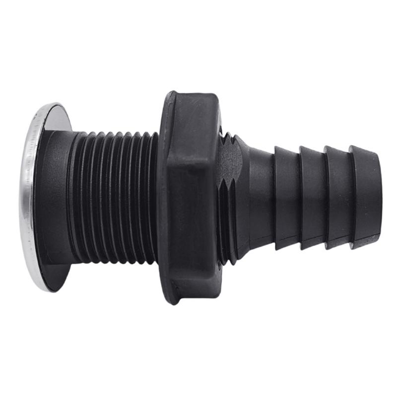 Marine Drain Fitting 1 Inch Boat Deck Drain Outlet with Straight Threaded Body, Nylon Construction and Stainless Steel Outer Trim for Hull Repair