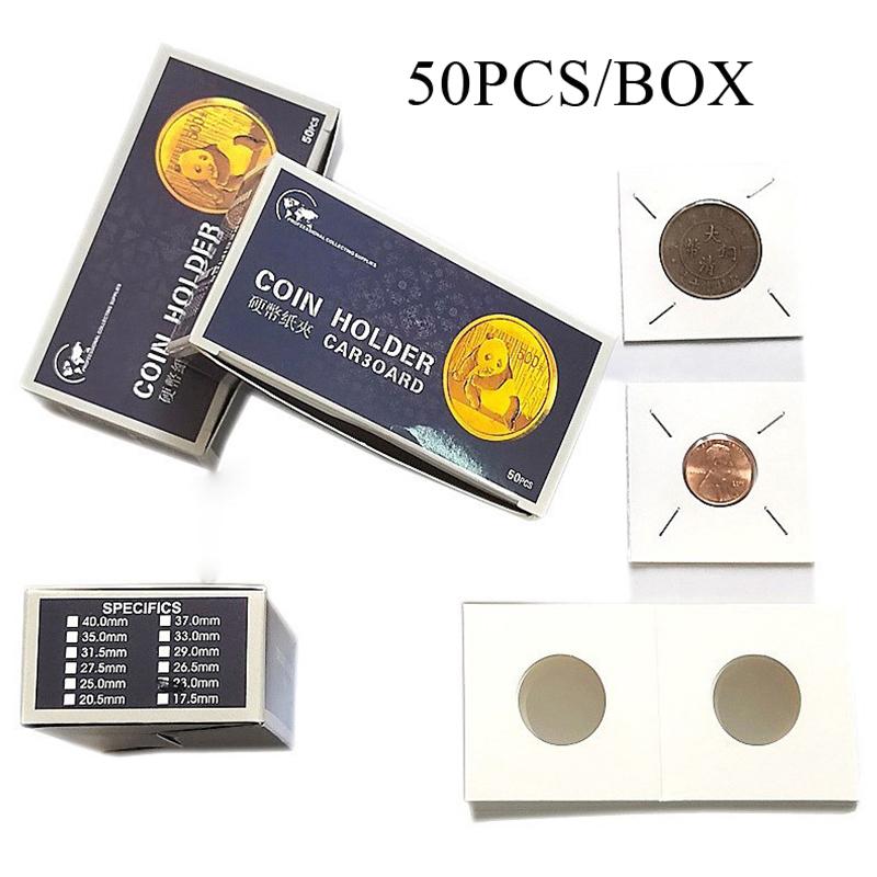 50Pcs White Cardboard 2x2 Mylar Coin Holders with Storage Box Holder Cardboard Coin Holders Storage Case 17.5-40mm
