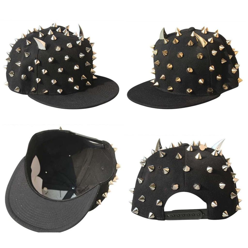Queen-b Spiky Cap, Unique Punk, Street Style, Cool, Stylish Studs, Visual Kei, Hip Hop, Rock (Black x Gold)