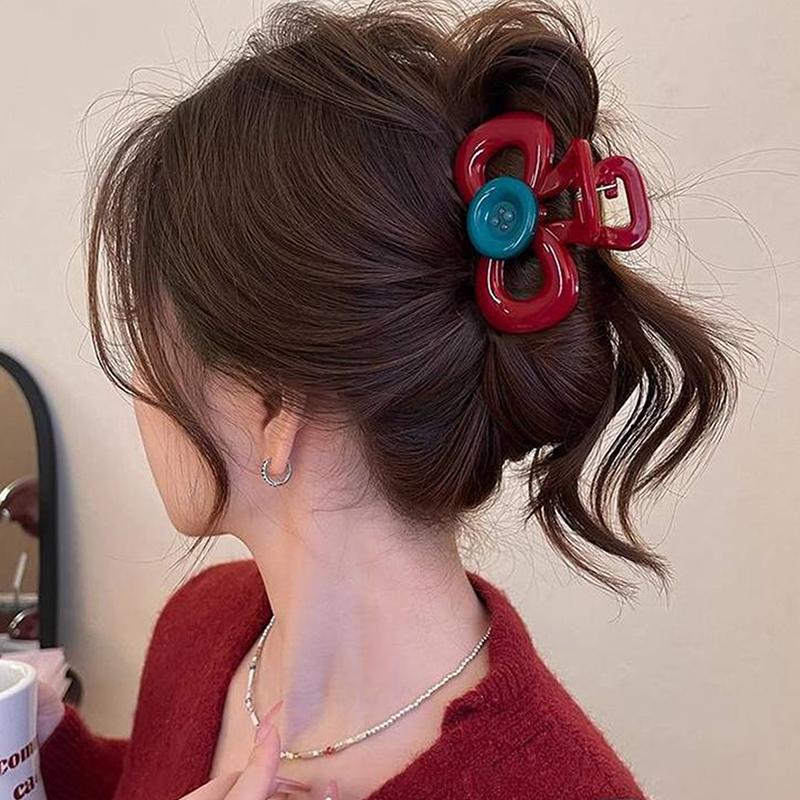 Red Button Grab Clip Women 2024 Back Of Head Hair Clip Headpiece Hairpin Hair Accessories