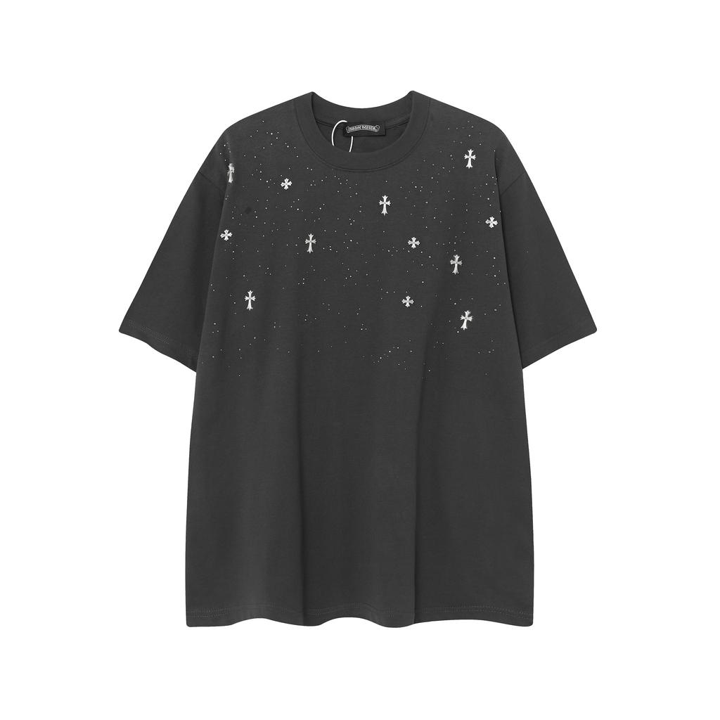 9992 CHROME HEARTS 2025 Léto Nové Vysoce kvalitní bavlna s kulatým výstřihem Volný Velká velikost Pánské a dámské triko Párové tričko