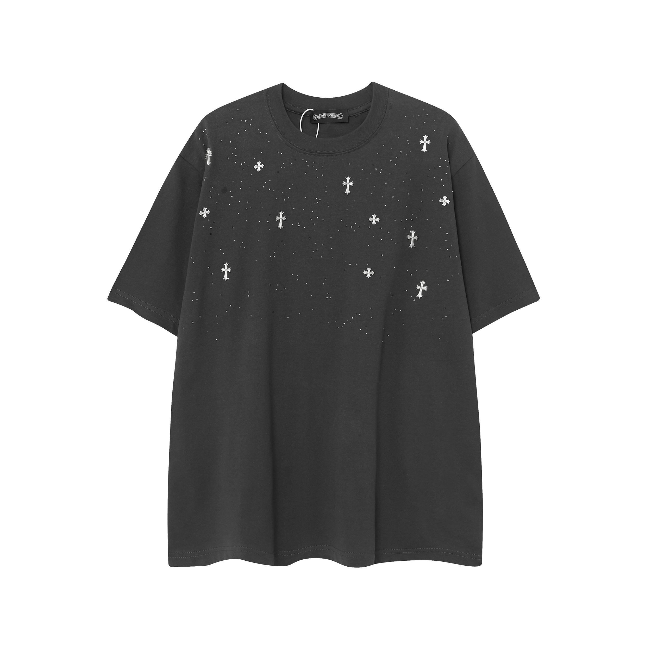 

9992 ХРОМІЗОВАНІ СЕРДЕЧКА 2025 Літня нова високоякісна бавовняна футболка вільного крою великого розміру для чоловіків та жінок, футболка для пар M сірий