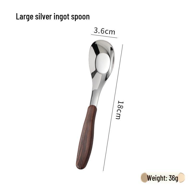 Stainless Steel Cutlery: Wood-Handled Fork, Spoon, Teaspoon, and Dessert Spoon Set