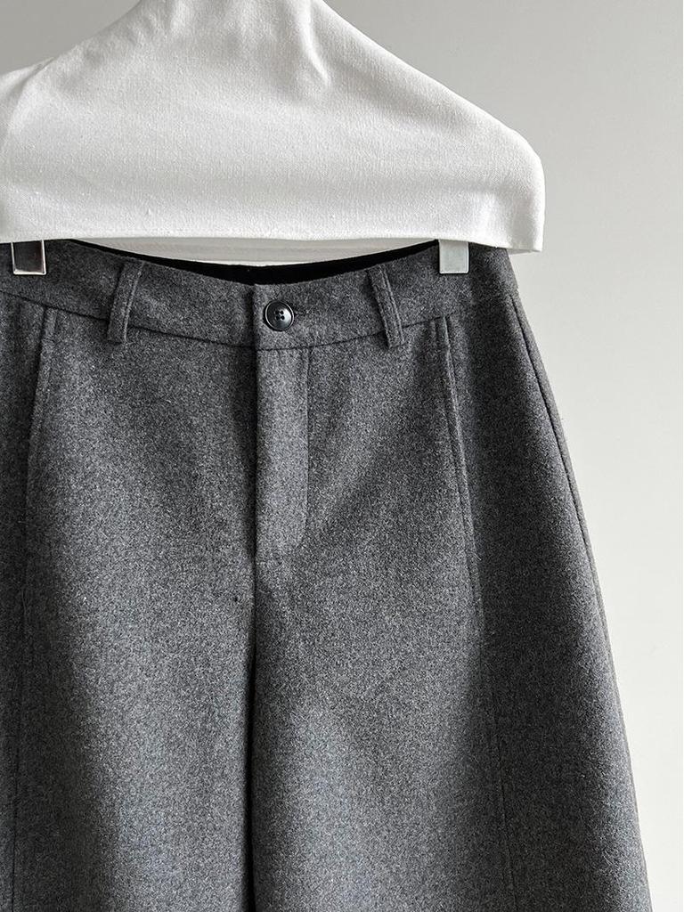 Women's LUXI Woolen Stand-up Collar Wide-leg Cropped Pants - Korean Style, Autumn Slimming High-End Feel