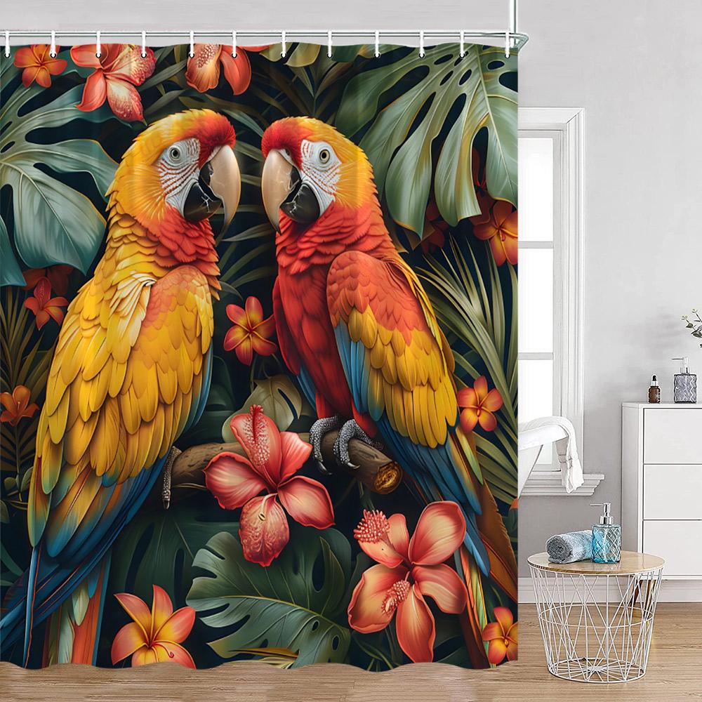 Birds Shower Curtains Parrot Hummingbird Cute Animals Tropical Leaves Spring Bathroom Curtain Polyetser Home Decoration For Bath