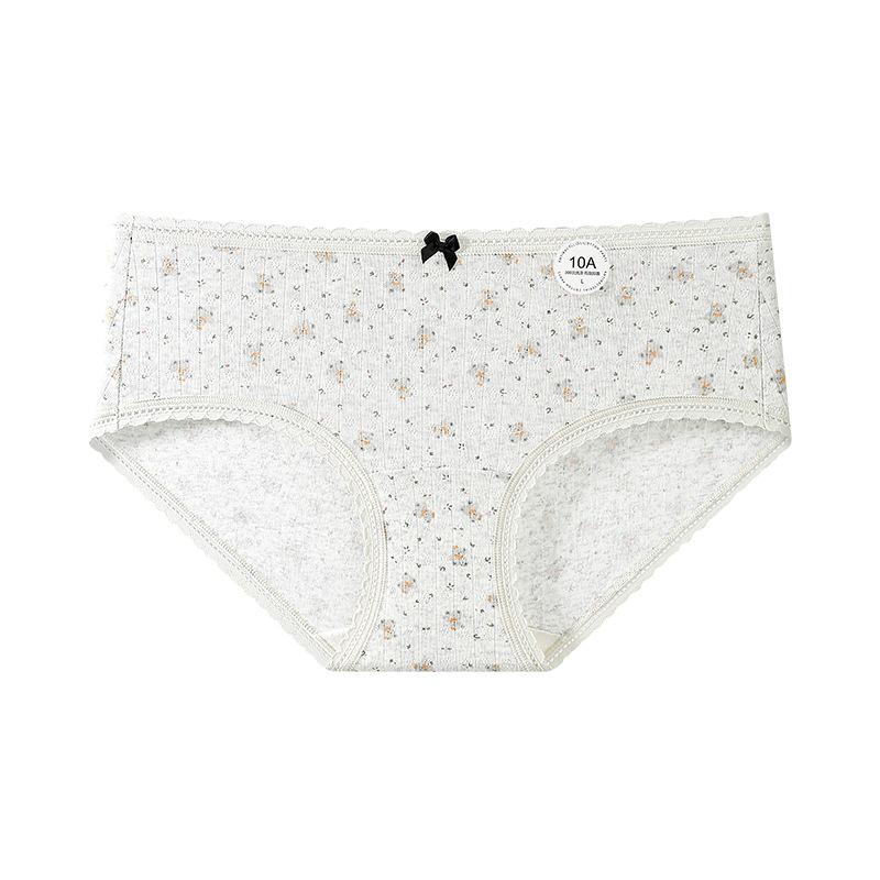 Ladies Spring and Autumn Fresh Small Floral Pure Cotton 10A Antibacterial Extension Crotch Breathable Briefs
