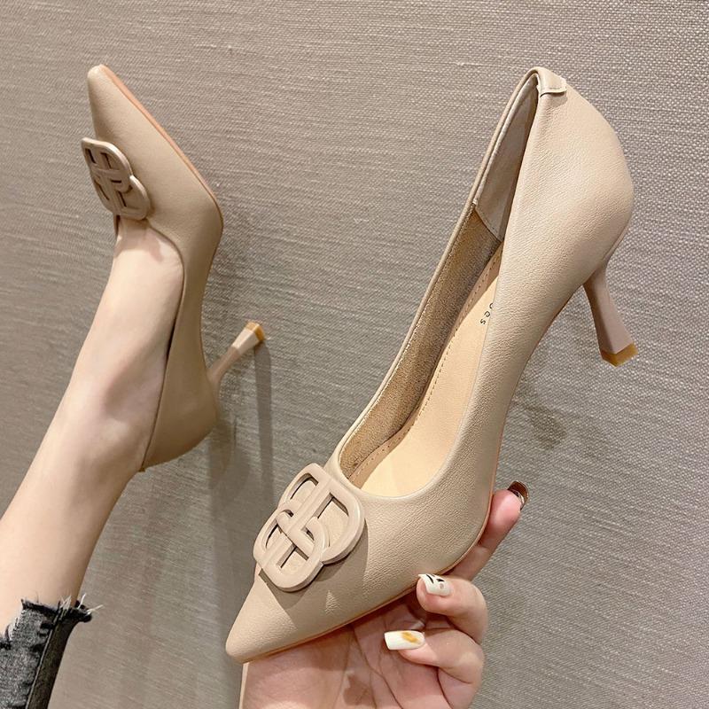 7-High heels women's autumn pointed-toed stiletto single shoes women's one-pedal lazy shoes trendy and comfortable