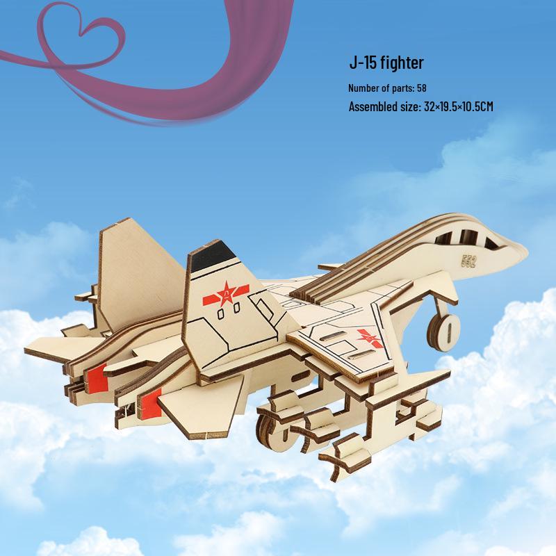 3D Wooden Airplane Model Jigsaw Puzzle - Educational Building Blocks for Children