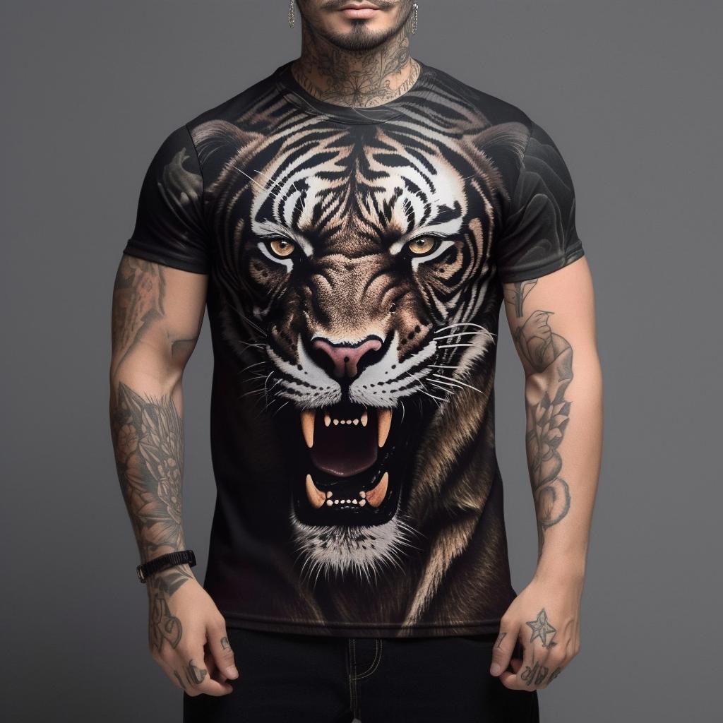 Letní móda Cool Tiger Trička s grafikou Muži Neformální Zábava Potištěné topy s kulatým výstřihem Trend Oversized Tričko s krátkým rukávem Streetwear