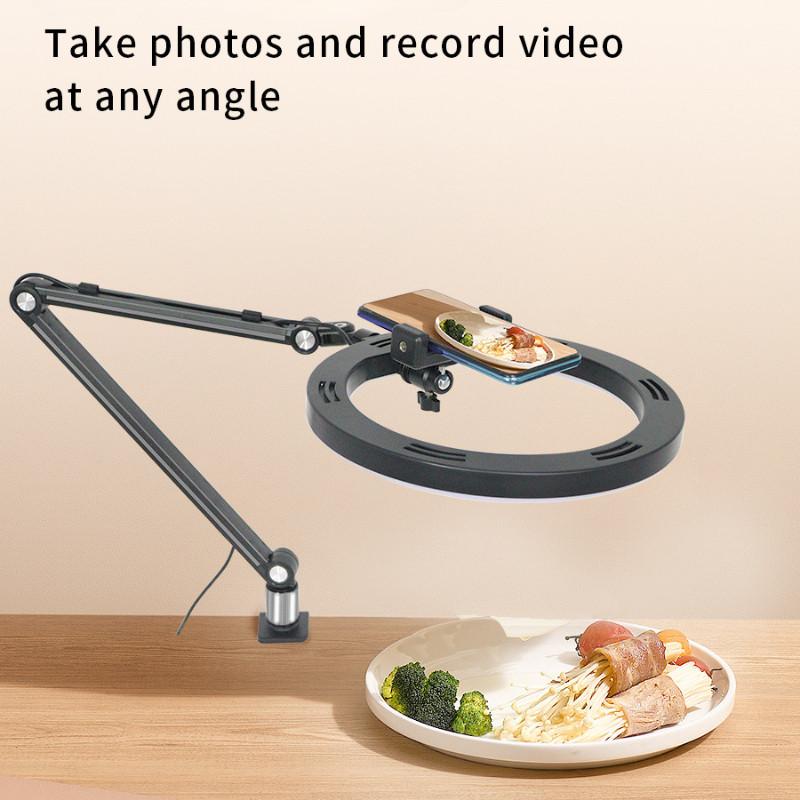 10 Inch Table Top Clip Ring Lamp 360° Free Adjustment Live Broadcast LED Light Cantilever Phone Holder Fill Light