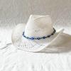 Handmade Hollow Out Cowboy Hat Love Bead Embellished Rolled Brim Western Summer Beach Sun Hat for Women