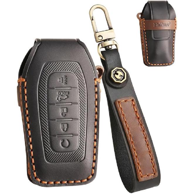 

Кожаный чехол-брелок для ключей, совместимый с моделями Infiniti QX80 QX60 2025-2026 гг. Чехол-держатель защитный для ключей с брелоком A Black