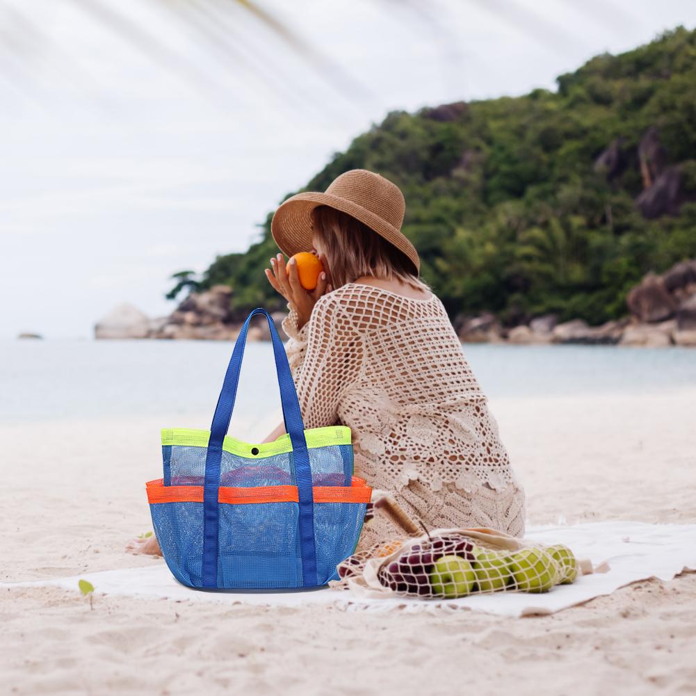 Mesh Beach Bag Portable Pool Bag Lightweight Foldable Swimming Pool Bag Waterproof Sandproof for Cruise Swim Vacation Essentials