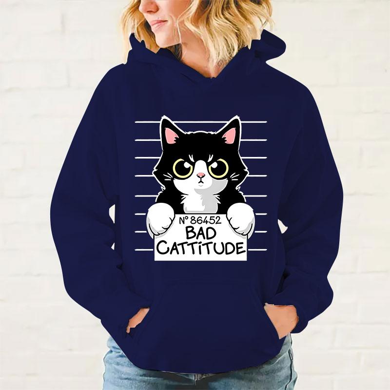 Hot Cat Printed Women And Men Hoodies Loose Pullover Hooded Plus Size Autumn And Winter Long Sleeve Couple Sweatshirt