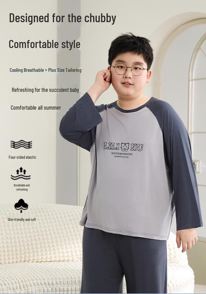 Spring Plus Size Kids' Raglan Long Sleeve Pajama Set - Teen Loose Fit