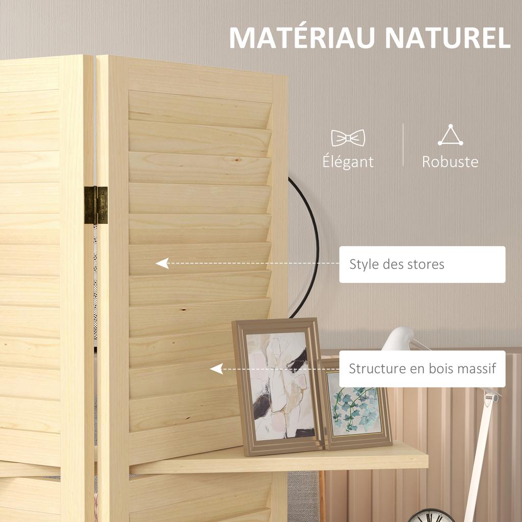 Indoor Room Divider 4 Panels 160L x 170H cm 3 Shelves Foldable Room Separator Louvred Doors Natural