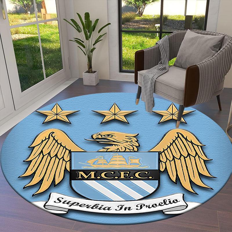 Manchester City F Round Area Rug,Carpet Rug for Living Room Bedroom Sofa Playroom Decor,Non-slip Floor Mat