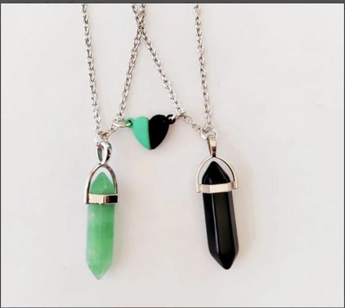 European & American Jade Hexagonal Bullet Pendant Magnetic Couple Necklace - Natural Stone Crystal