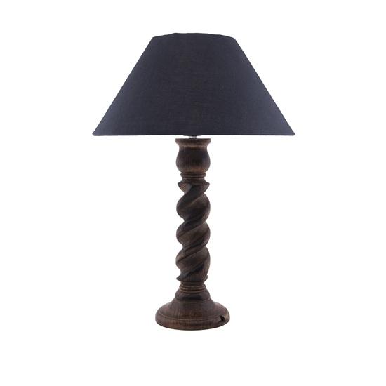 50 cm Tischlampe für Schlafzimmer Wohnzimmer Nachttisch Leselampe, E27 Fassung Leuchtmittel enthalten Twister Classic Schwarz Holz Rustikal